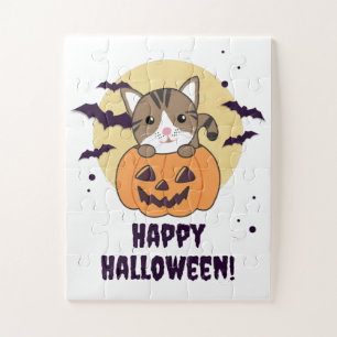 Quebra-cabeça Gato Na Pumpkin Gatos Doce Feliz Halloween Jigsee