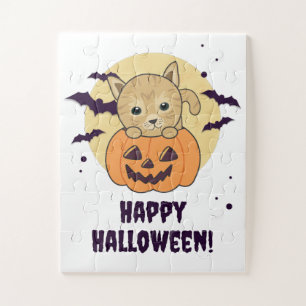Quebra-cabeça Gato Na Pumpkin Gatos Doce Feliz Halloween Jigsee