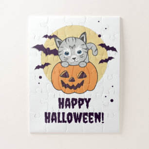 Quebra-cabeça Gato Na Pumpkin Gatos Doce Feliz Halloween Jigsee