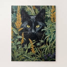 Quebra-cabeça Gato Negro e Flores
