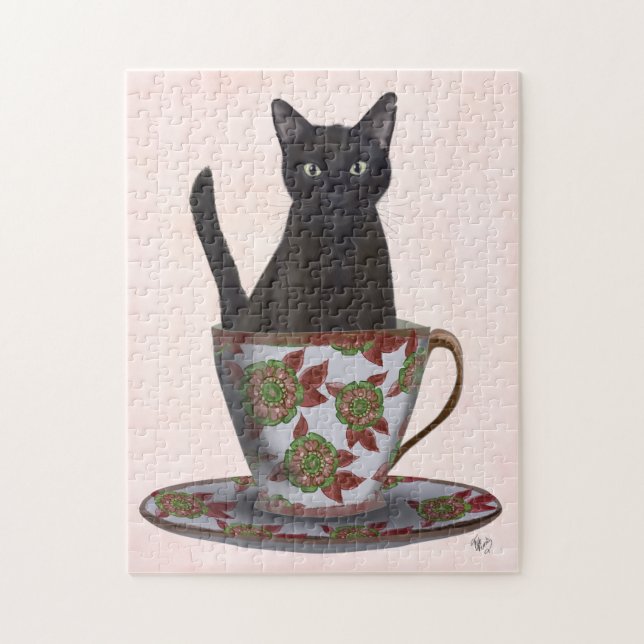 Quebra-cabeça Gato Negro em Teacup (Vertical)