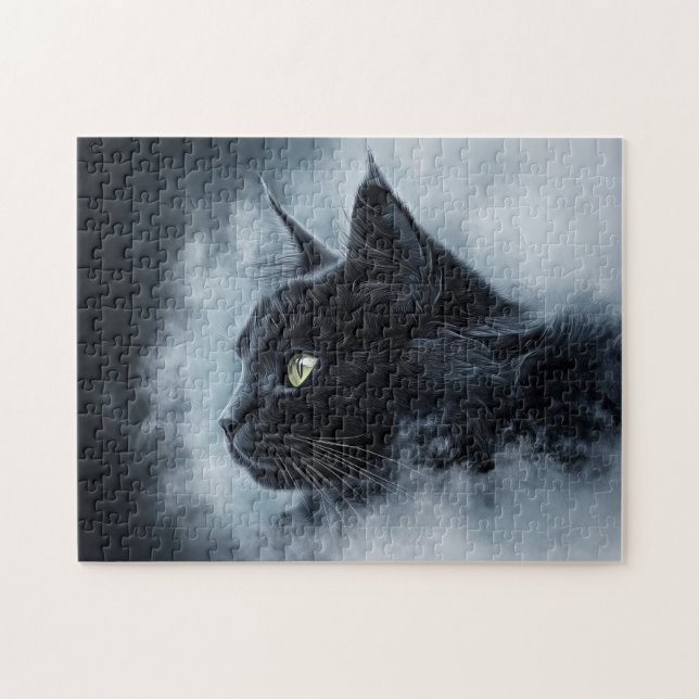 Quebra-cabeça Gato Negro na Neve (Horizontal)