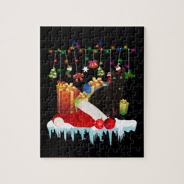 Quebra-cabeça Gato Negro presente do meu Natal (Vertical)