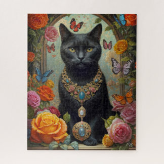 Quebra-cabeça Gato Negro Shorthair com Joias e borboletas