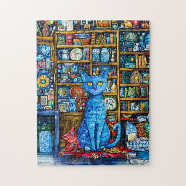 Quebra-cabeça Gato pela Prateleira Colorida (Vertical)