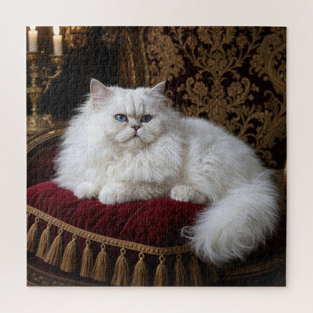 Quebra-cabeça Gato Persa Branco num Travesseiro de Veludo numa C (Vertical)