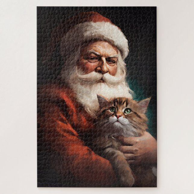 Quebra-cabeça Gato Persa com Papai Noel Natal Festivo (Vertical)