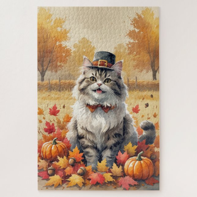 Quebra-cabeça Gato Persa na Arte de Ação de Graças das Folhas de (Vertical)