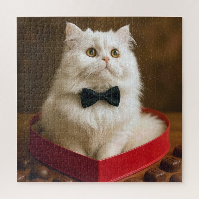 Quebra-cabeça Gato Persa na Caixa de Doces do Dia dos Namorados (Vertical)