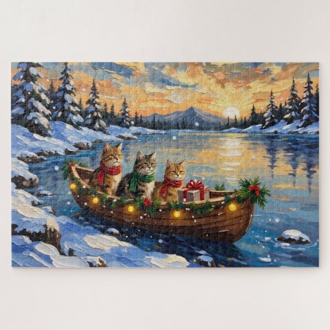 Quebra-cabeça Gato Persa Natal Barco Feriado (Horizontal)