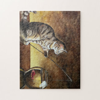 Quebra-cabeça gato pescador de aquarela