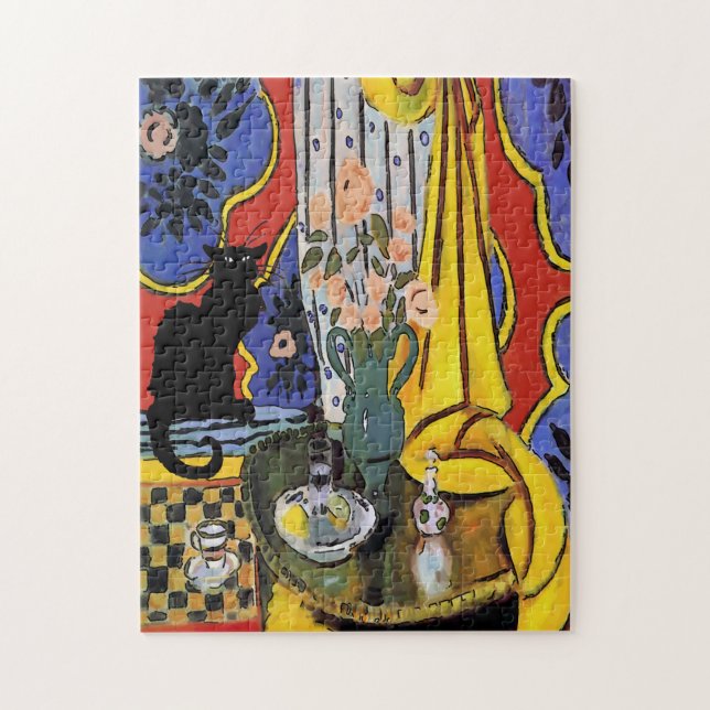 Quebra-cabeça Gato Preto com Flores (Vertical)