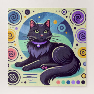 Quebra-cabeça Gato Preto com Fundo Colorido