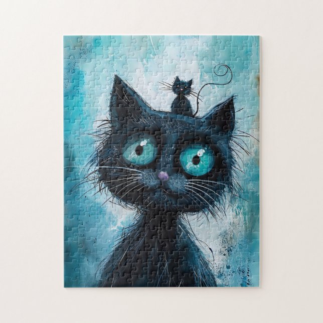Quebra-cabeça Gato Preto com Gatinho na Cabeça (Vertical)