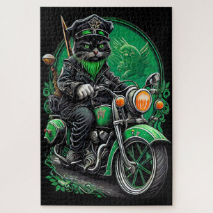 Quebra-cabeça Gato Preto dirigindo bicicleta no Dia de São Patrí