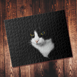 Quebra-cabeça Gato Preto e Branco Difícil em Preto Sólido
