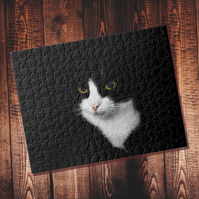 Quebra-cabeça Gato Preto e Branco Difícil em Preto Sólido (Criador carregado)