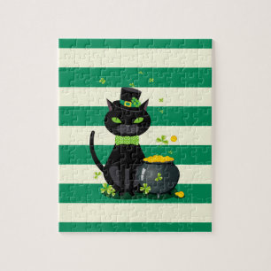Quebra-cabeça Gato preto em arco de gravata e chapéu com shamro