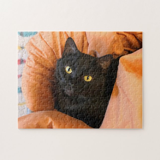 Quebra-cabeça Gato Preto Fofo (Horizontal)