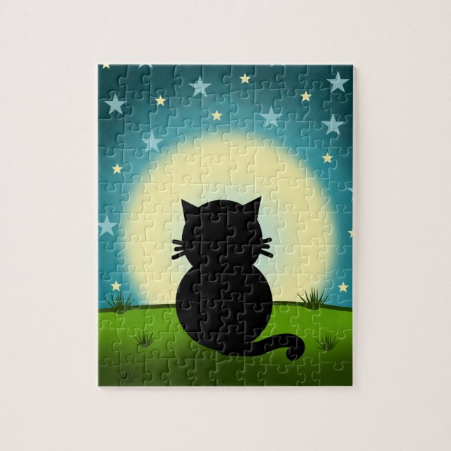 Quebra-cabeça Gato Preto Olhando Para a Lua (Vertical)