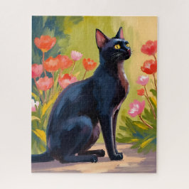 Quebra-cabeça Gato Preto | Pintura de Flores em Aquarela de Gati