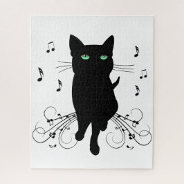 Quebra-cabeça Gato Preto Rodeado por Notas Musicais Sussurrantes
