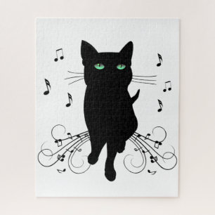 Quebra-cabeça Gato Preto Rodeado por Notas Musicais Sussurrantes