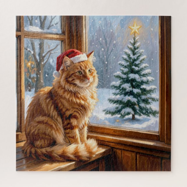 Quebra-cabeça Gato Ruivo de Natal (Vertical)