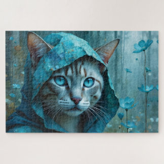 Quebra-cabeça Gato Siames Renascença em Azul Turquesa