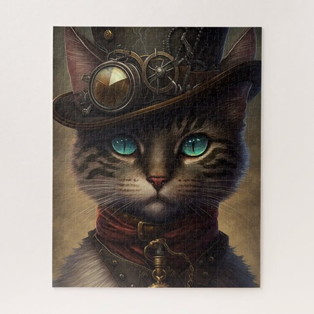 Quebra-cabeça Gato Steampunk Cat Jigsera Quebra-cabeça, Gato Ret (Vertical)