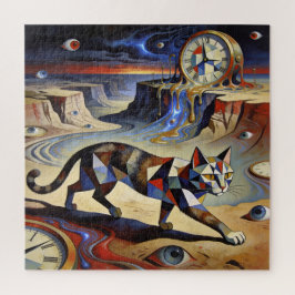 Quebra-cabeça Gato Surrealista Relógios Derretendo Inspirado em 
