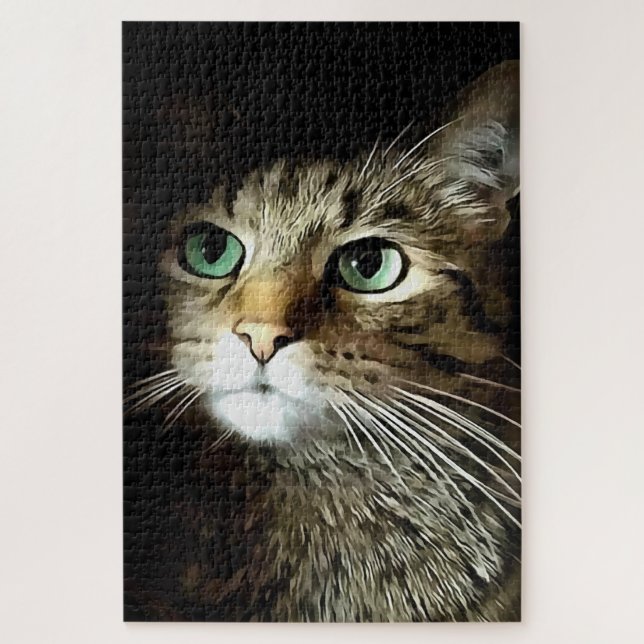 Quebra-cabeça Gato Tabby Com Olhos Verdes Isolados A Preto (Vertical)