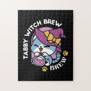 Quebra-cabeça Gato Tabby de Halloween – Arte de Chapéu de Bruxa