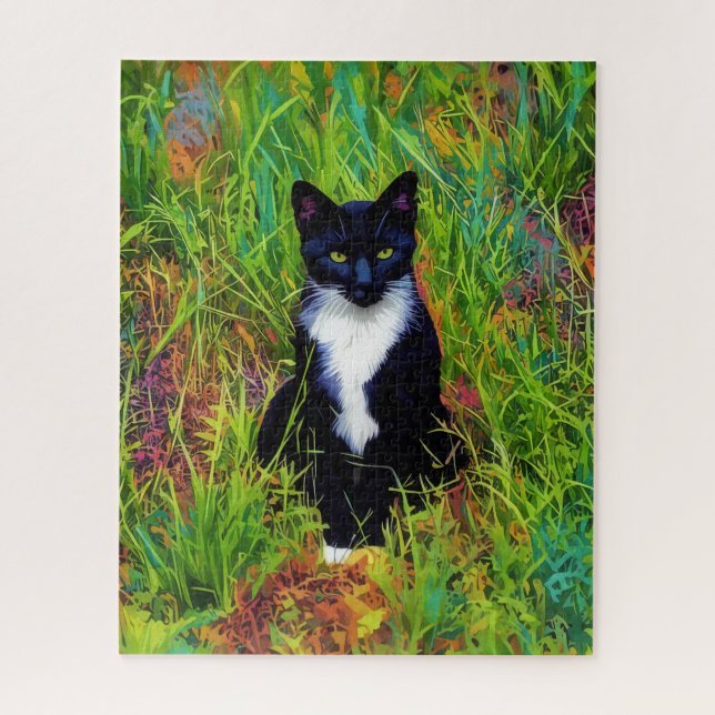 Quebra-cabeça Gato Tuxedo Preto e Branco Puzzle Pop Art (Vertical)
