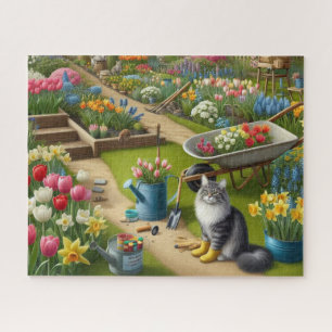 Quebra-cabeça Gato Usando Botas de Jardim Floral