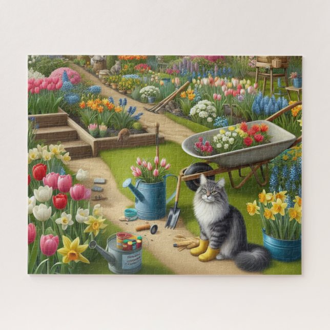Quebra-cabeça Gato Usando Botas de Jardim Floral (Horizontal)