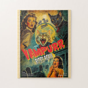 Quebra-cabeça Gato vampiro - poster de terror retrorreflector