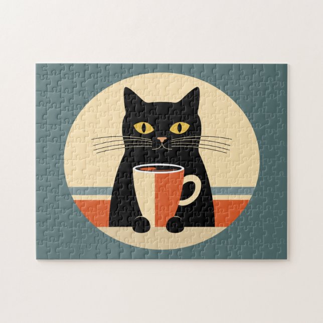 Quebra-cabeça Gato Vintage & Café (Horizontal)