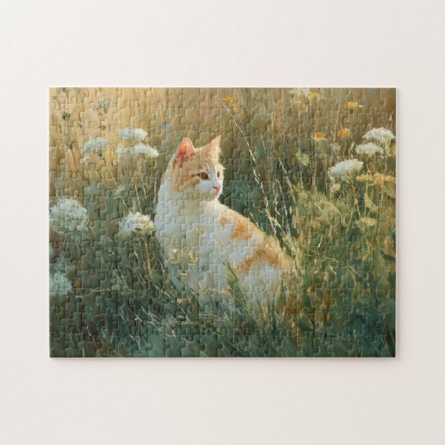 Quebra-cabeça Gato Whimsso num Campo de Flor Selvagem (Horizontal)