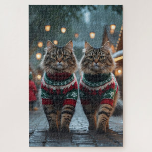 Quebra-cabeça Gatos Angora Turcos Natal Neve Férias