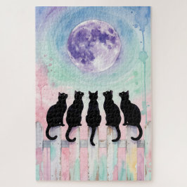 Quebra-cabeça Gatos ao Luar – Aquarela de Cinco Ga