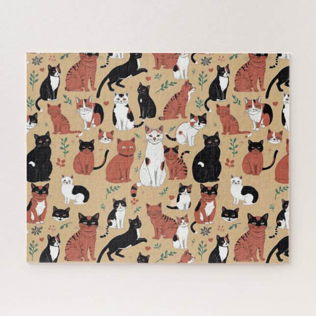 Quebra-cabeça Gatos brincalhões em um fundo bege (Horizontal)