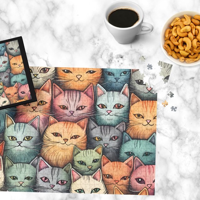 Quebra-cabeça Gatos Coloridos Porco Whimsical (This whimsical colorful cats puzzle is purr-fect for anyone who loves cats or quirky modern art.)