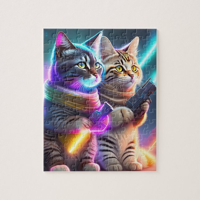 Quebra-cabeça Gatos Cyberpunk Coloridos Com Armas Lasers (Vertical)