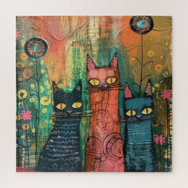 Quebra-cabeça Gatos De Boho Watercolor - Arte Felina Terrestre (Vertical)
