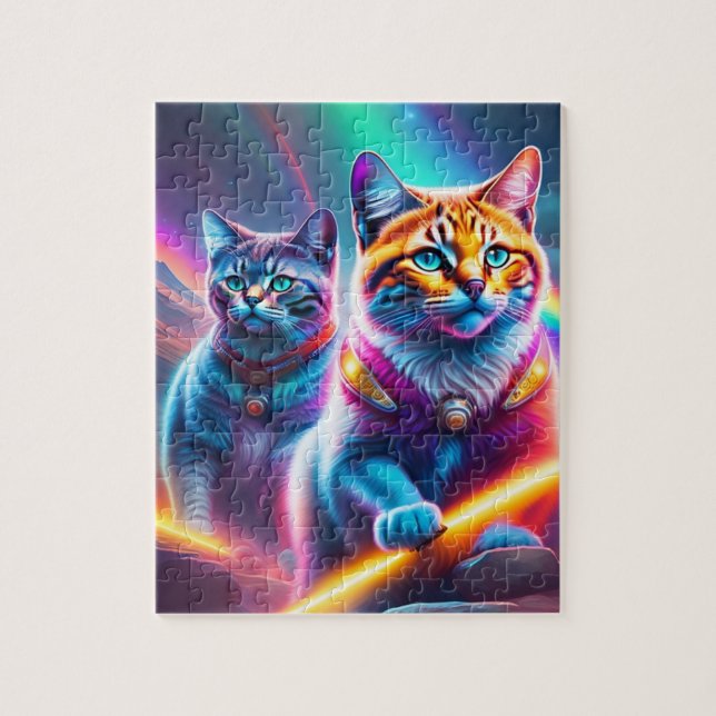 Quebra-cabeça Gatos De Neon Com Cores Arco-Íris De Lasers (Vertical)