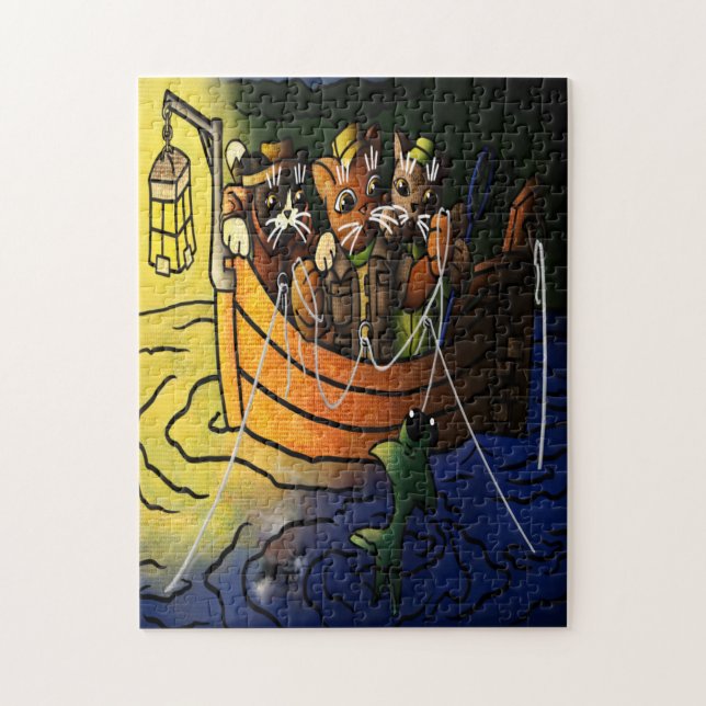 Quebra-cabeça Gatos De Pesca Noturna (Vertical)