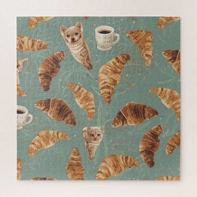 Quebra-cabeça Gatos do Rastreio de Croissant, Café & Caos de Pad (Vertical)