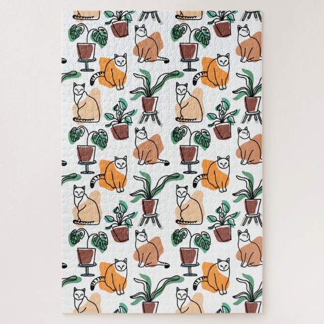Quebra-cabeça Gatos e flores para desenho de linhagens (Vertical)