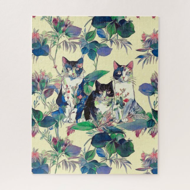 Quebra-cabeça Gatos em Aquarela em um Jardim (Vertical)